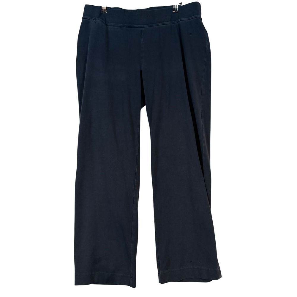 Lands End Starfish Women 1X Straight Leg Knit Pants Black Cotton Stretch Coastal